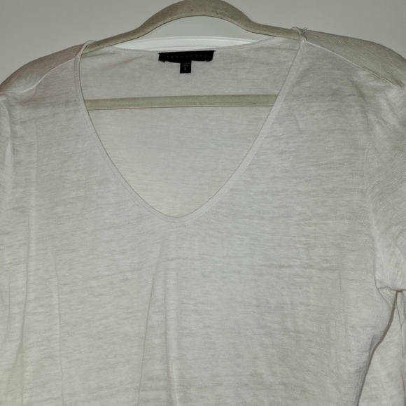 Sanctuary White 3/4 Tie Sleeve V-Neck Top 100% Linen Size L Chiffon Ruffle Hem - Picture 6 of 10